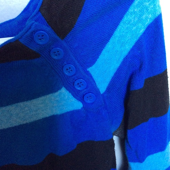 Blue/black boat neck long sleeve knitted sweater - Picture 2 of 5